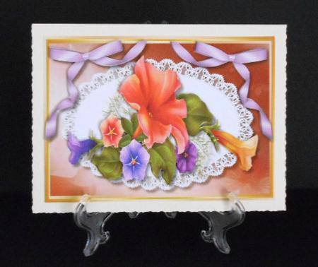 Beautiful Petunias on Lace  by Joan Prince