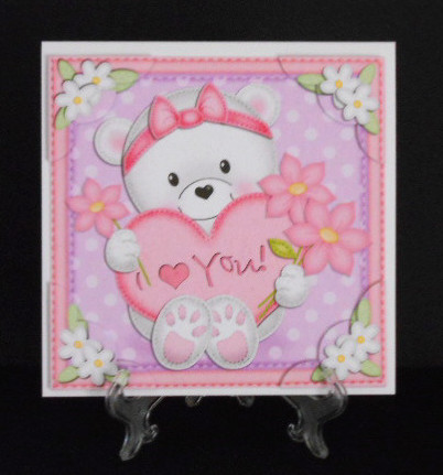8 x 8 Teddy Tess's Heart Scalloped Corner Topper by Joan Prince