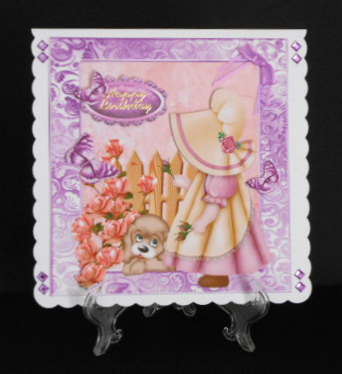 Beautiful Bonnet Girl with Pink Roses 8x8 by Joan Prince