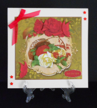 A Basket of Red & White Roses Topper & Decoupage by Joan Prince