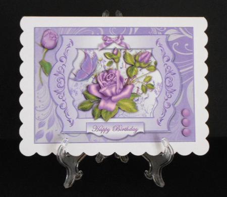 Framed Lilac Rose and Butterfly Card Front by Joan Prince