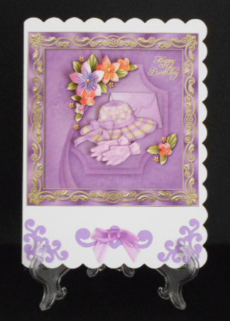 Lilac Hat Gloves and Handbag Birthday Card Front by Joan Prince