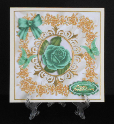 Green Rose in Gold Rose Frame with Bow 8x8 by Joan Prince