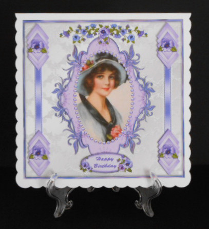 Purple Pansies 8x8ins Decoupage Topper by Joan Prince