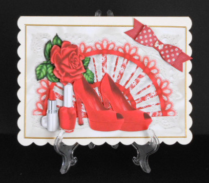 Red Shoes with Roses on Lace Fan by Joan Prince