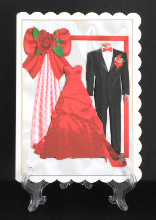 Red Wedding Dress with Grooms Suit & Access by Joan Prince