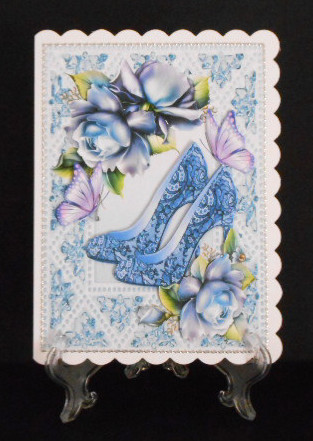 Blue Lace Shoes with Blue Roses and Butterflies by Joan Prince