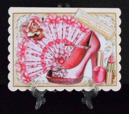 Pink Fan with Pretty Shoe and Lippy by Joan Prince