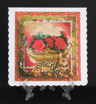 Bowl of Flowers with Cat Card Topper & Decoupage by Joan Prince