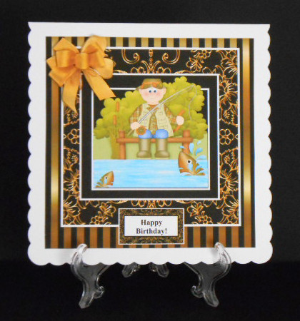 Fishing Day - 8 x 8 Black Gold for Men & Women Card Topper by Joan Prince