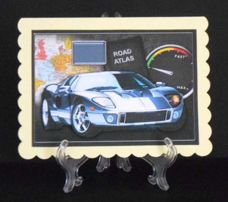 Silver Sports Car A4 Decoupage, Birthday by Joan Prince