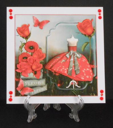Vintage Style Rose Poppy Dress Card Front Kit by Joan Prince