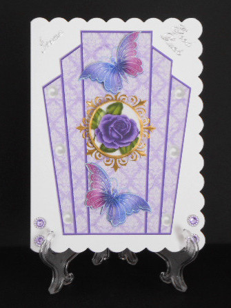 Art Deco Topper with Purple Roses & Butterflies by Joan Prince