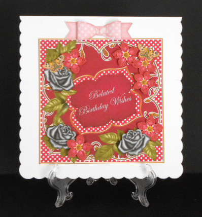 Cerise Fmk Belated Birthday 7in Fancy Decoupage Topper by Joan Prince