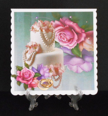 Pink & Lilac Roses with Wedding Cake 8x8 by Joan Prince