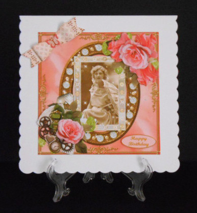 Vintage Glamor Portrait with Pink Rose Decouapge by Joan Prince