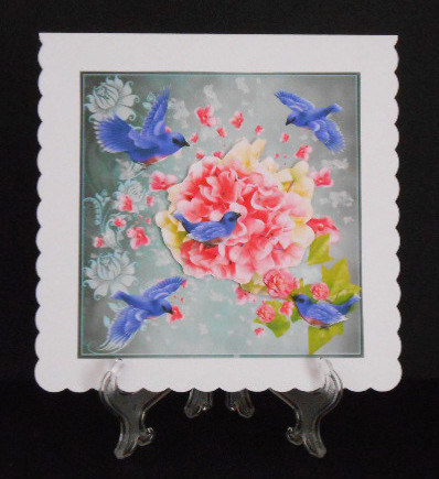 Blue Birds & Pink Flowers Card Topper & Decoupage by Joan Prince
