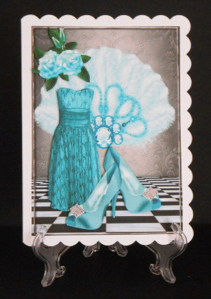 Party Dress with Turq Roses and Sparkle Shoes A4 by Joan Prince