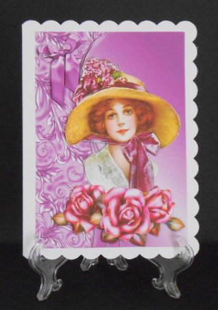 Pretty Lady with Pink Roses in a Flower Bonnet by Joan Prince