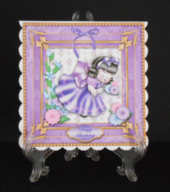 Girl Picking Flowers in Lilac Card Front by Joan Prince
