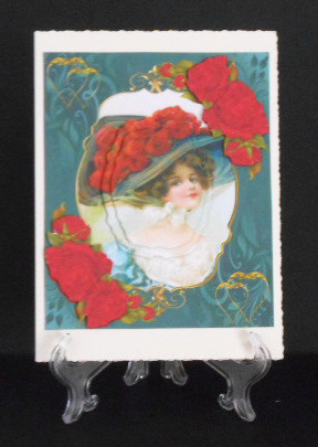 Red Rose Victorian Lady Pyramid Decoupage by Joan Prince