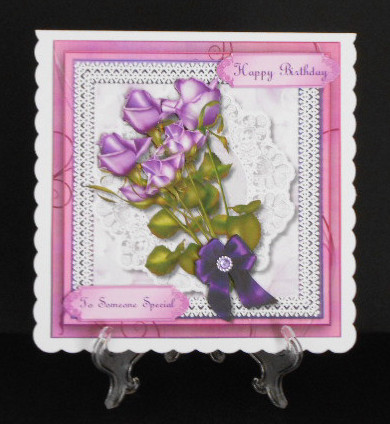 Lovely Lilac Roses on a Lace Mat  by Joan Prince