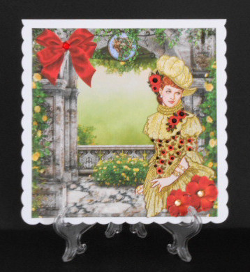 Vintage Lady with Red Flowers in a Garden 8x8 by Joan Prince