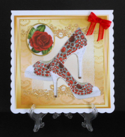 Red Diamond Shoes with Red Rose 8x8 by Joan Prince