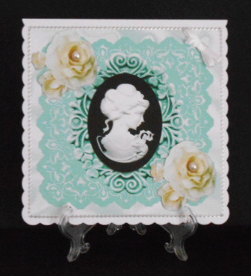 Black Cameo with White Roses 8x8 by Joan Prince
