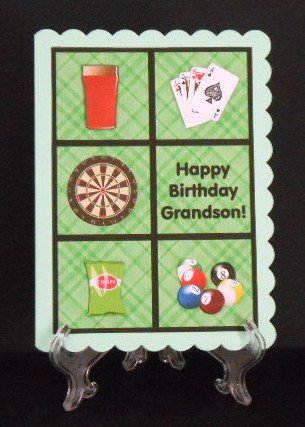 Happy Birthday Grandson Pub Card Front / Topper & Decoupage by Joan Prince