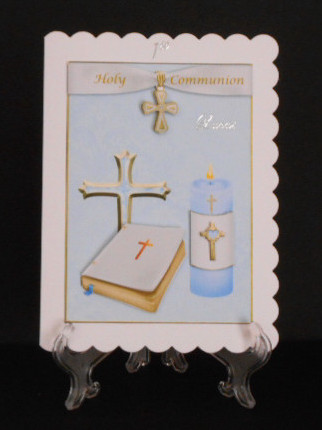 Holy Communion Card Front in Blue by Joan Prince