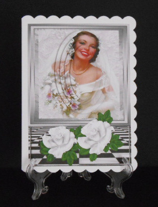 Pretty Vintage Bride with White Roses Oval Pyramids by Joan Prince