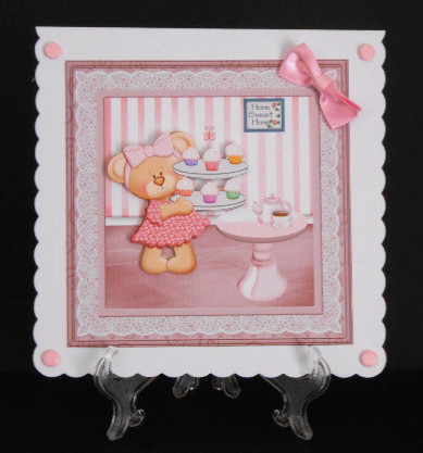 Teddy Tea Party 7x7 Card with Decoupage by Joan Prince