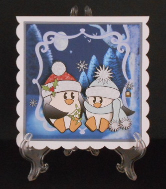 Penguins and Mistletoe Card with Decoupage by Joan Prince