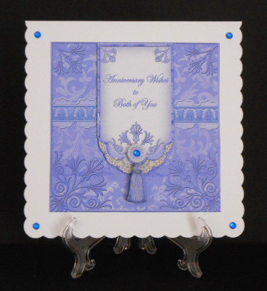 Blue Anniversary Wishes 7in Ornate Lace Tag Topper by Joan Prince