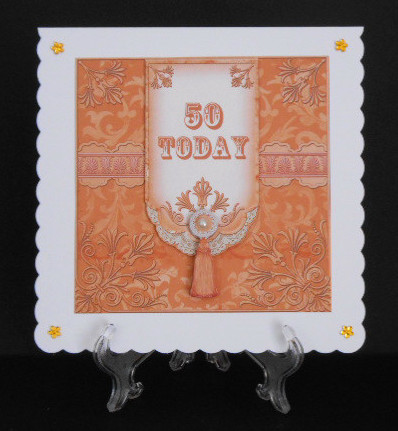 Burnt Orange 50 Today 7in Ornate Lace Tag Topper by Joan Prince