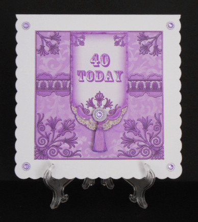 Lilac 40 Today 7in Ornate Lace Tag Topper by Joan Prince