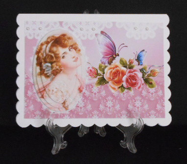 Vintage Lady with Lace & Pretty Roses Oval Pyramids by Joan Prince