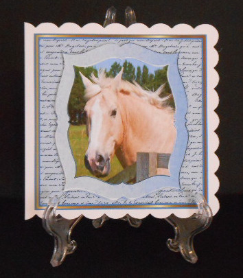 Cream Horse Card with a Topper and Sentiment Tags by Joan Prince