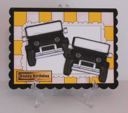 Black Jeeps in Yellow Check Frame by Joan Prince