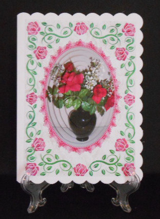 Red Silk Roses & Gypsophila Oval Pyramids by Joan Prince