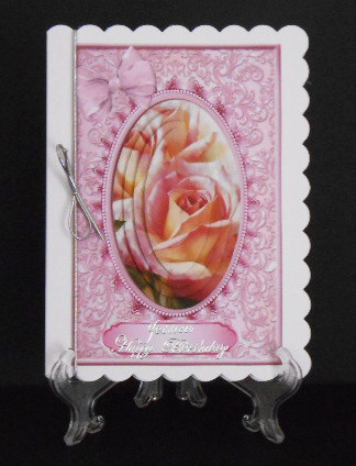 Pink Roses Oval Pyramids in Lace Frame by Joan Prince