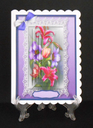 Beautiful Bouquet of Lillys on Fine Lace , Pyramid by Joan Prince