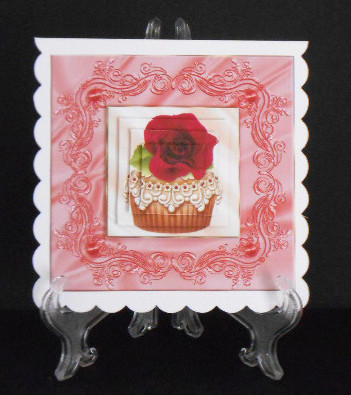 Red Rose Cupcake Card - Ruby Wedding by Joan Prince