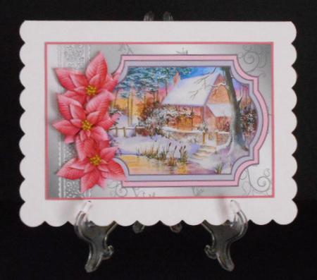 Winter Woodland Cottage & Poinsettias by Joan Prince