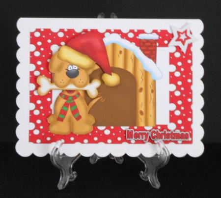 Dog in Santa Hat, with Kennel by Joan Prince