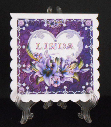 8 x 8 Lily Names a - Z 'linda' Decoupage Card Topper by Joan Prince