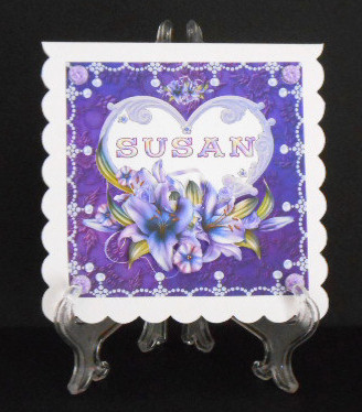 8 x 8 Lily Names a - Z - 'susan' Decoupage Card Topper by Joan Prince