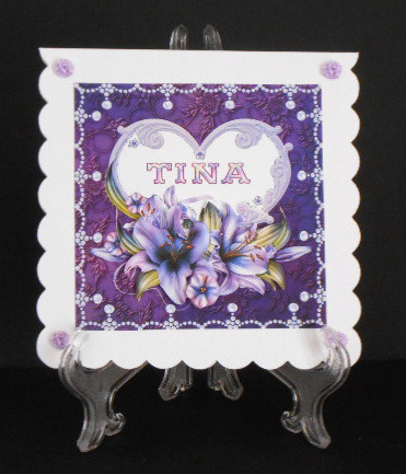 8 x 8 Lily Names a - Z 'tina' Decoupage Card Topper by Joan Prince