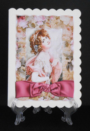 Pretty Vintage Lady in Floral Frame with Bow by Joan Prince